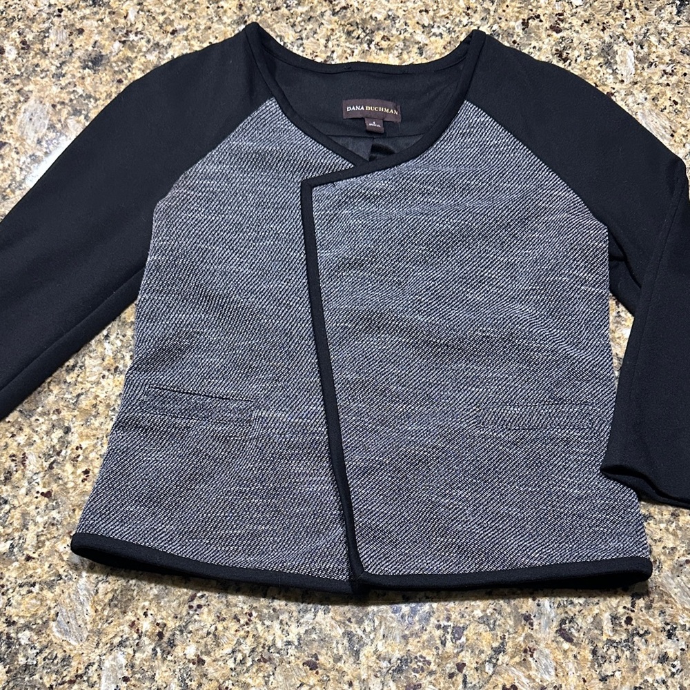 Dana Buchman Black and Gray Open-Front Textured Jacket